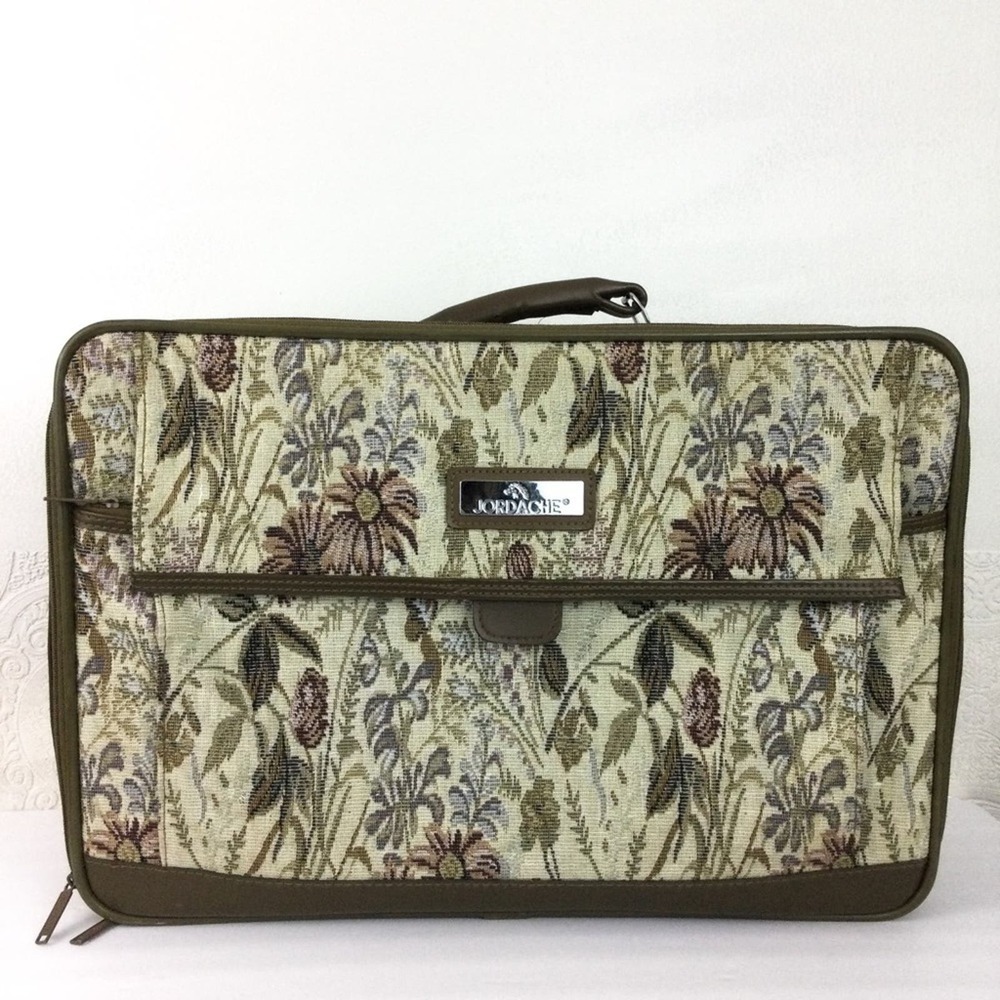Vintage Jordache floral tapestry carpet luggage suitcase carry on travel bag